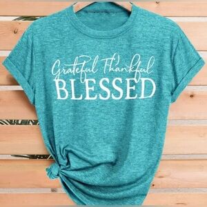 TURQUOISE Heathered Graphic Print Crewneck Short Sleeve Tee Shirt Size Large